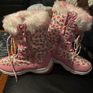 Pink Owl Furry Winter Boots with Colorful Print